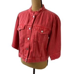 Gap Denim Jacket Womens Size Medium Metal Buttons Pink 2/3 Sleeve Unique.